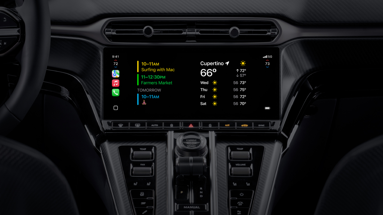 Dashboard van CarPlay Ultra met widgets Dashboard van CarPlay Ultra met widgets