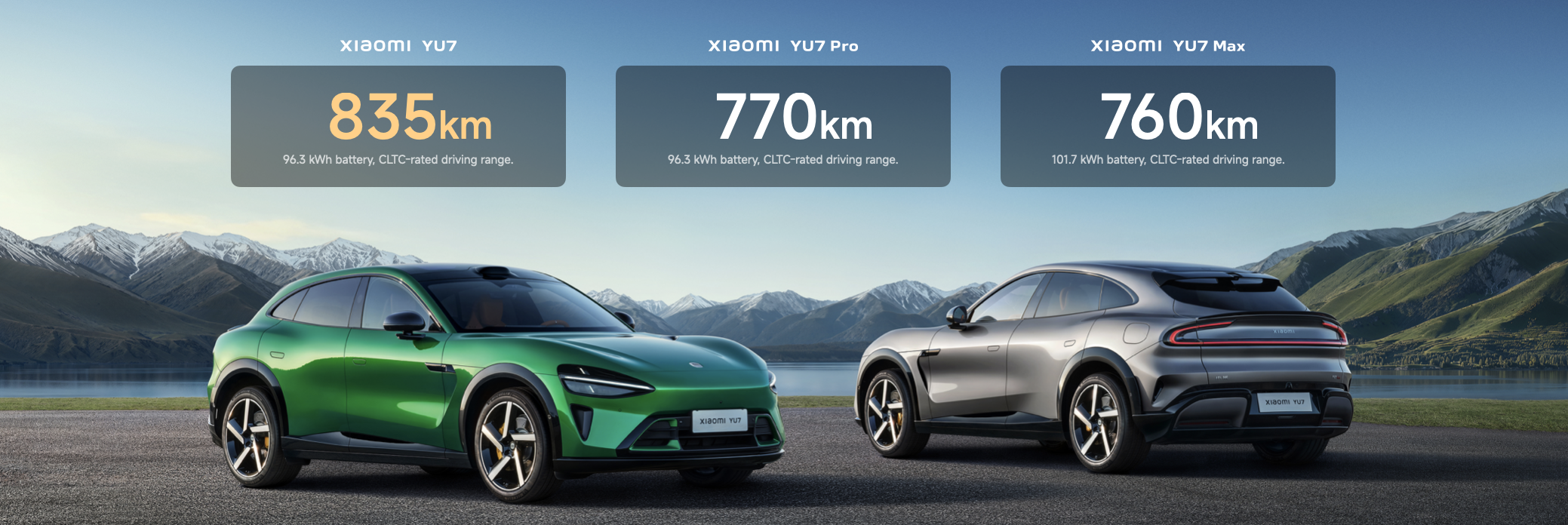 Power reserve figures of the three versions of Xiaomi YU7