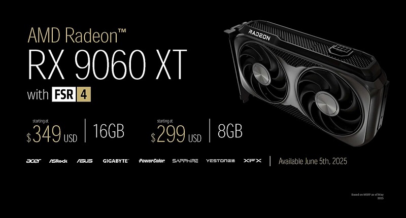 Rendering van Radeon RX 9060 XT grafische kaart met 16 GB geheugen Rendering van Radeon RX 9060 XT grafische kaart met 16 GB geheugen