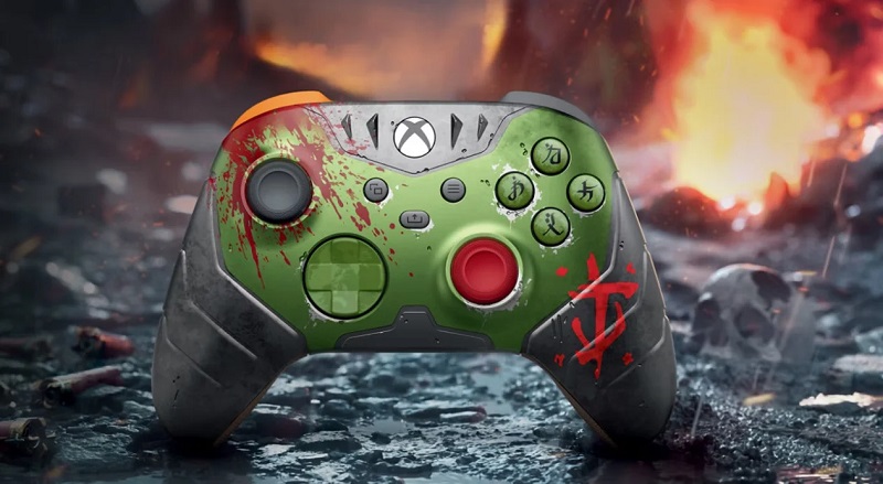Draadloze Xbox-controller in de stijl van DOOM: The Dark Ages