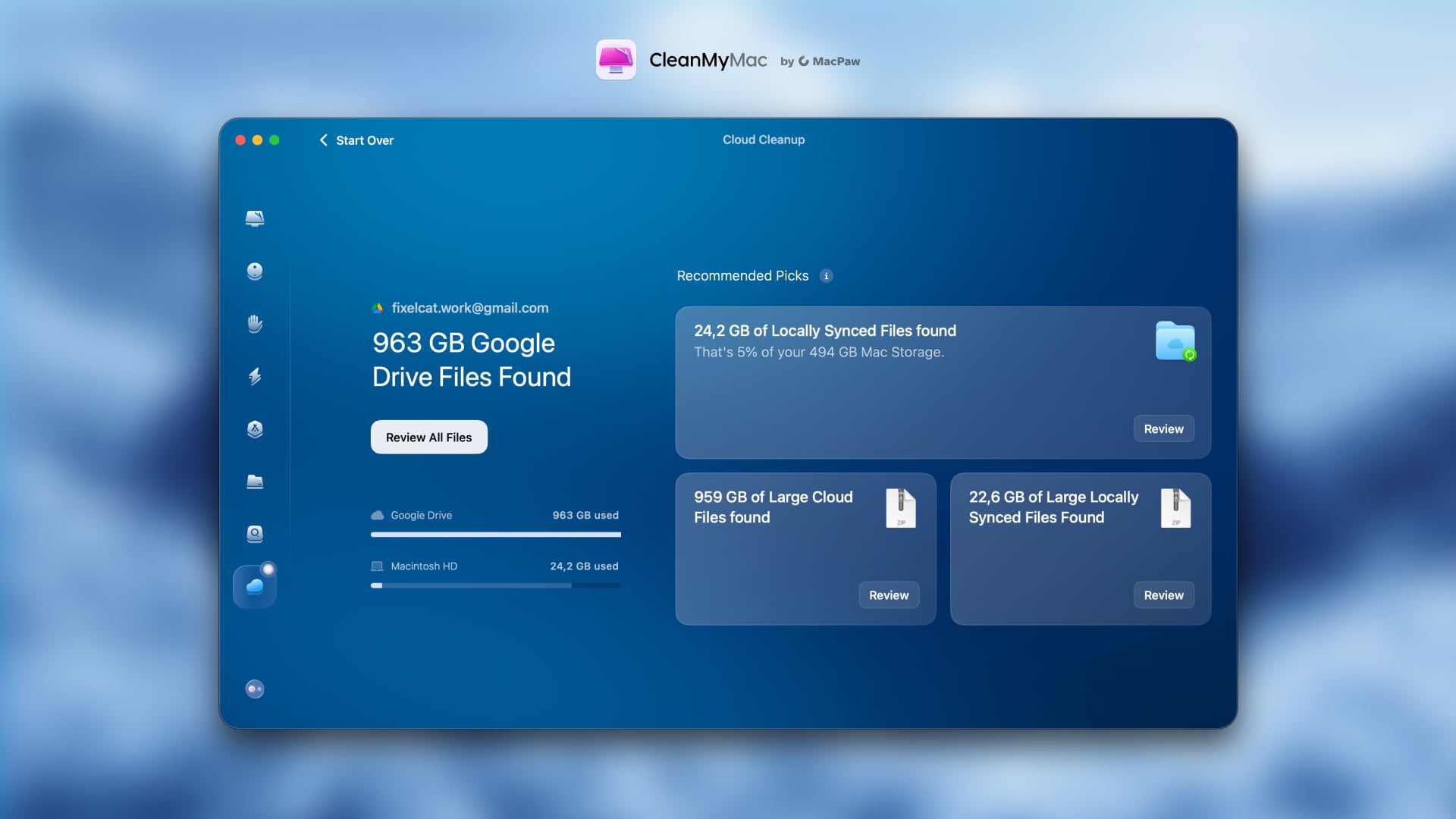 CleanMyMac Cloud Cleanup - Applicatie-interface CleanMyMac Cloud Cleanup - Applicatie-interface
