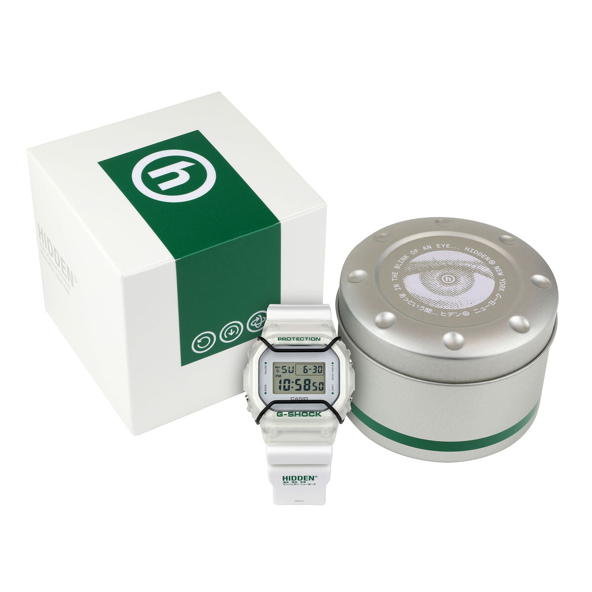 G-Shock DW5600HDN257 in een transparante kast G-Shock DW5600HDN257 in een transparante kast
