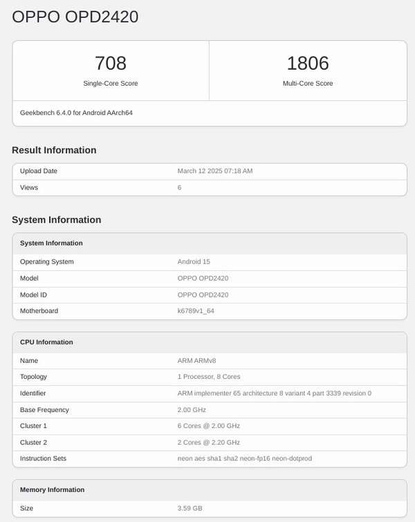 Oppo Pad SE Geekbench Oppo Pad SE Geekbench
