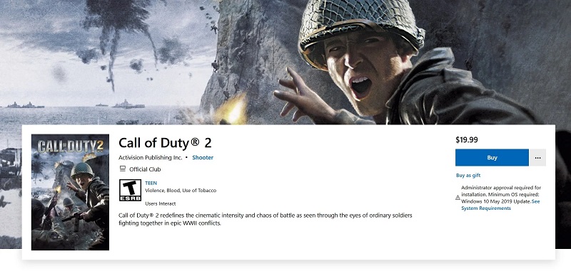 Een screenshot van de Call of Duty 2-pagina in de Microsoft Store Een screenshot van de Call of Duty 2-pagina in de Microsoft Store