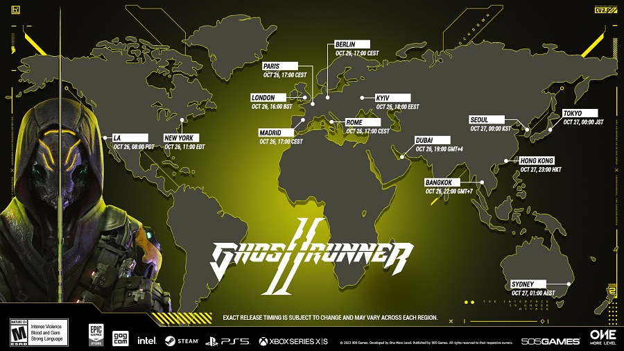 De ontwikkelaars van het cyberpunk actiespel Ghostrunner 2 hebben de exacte releasetijd van het spel in de belangrijkste tijdzones bekendgemaakt-2