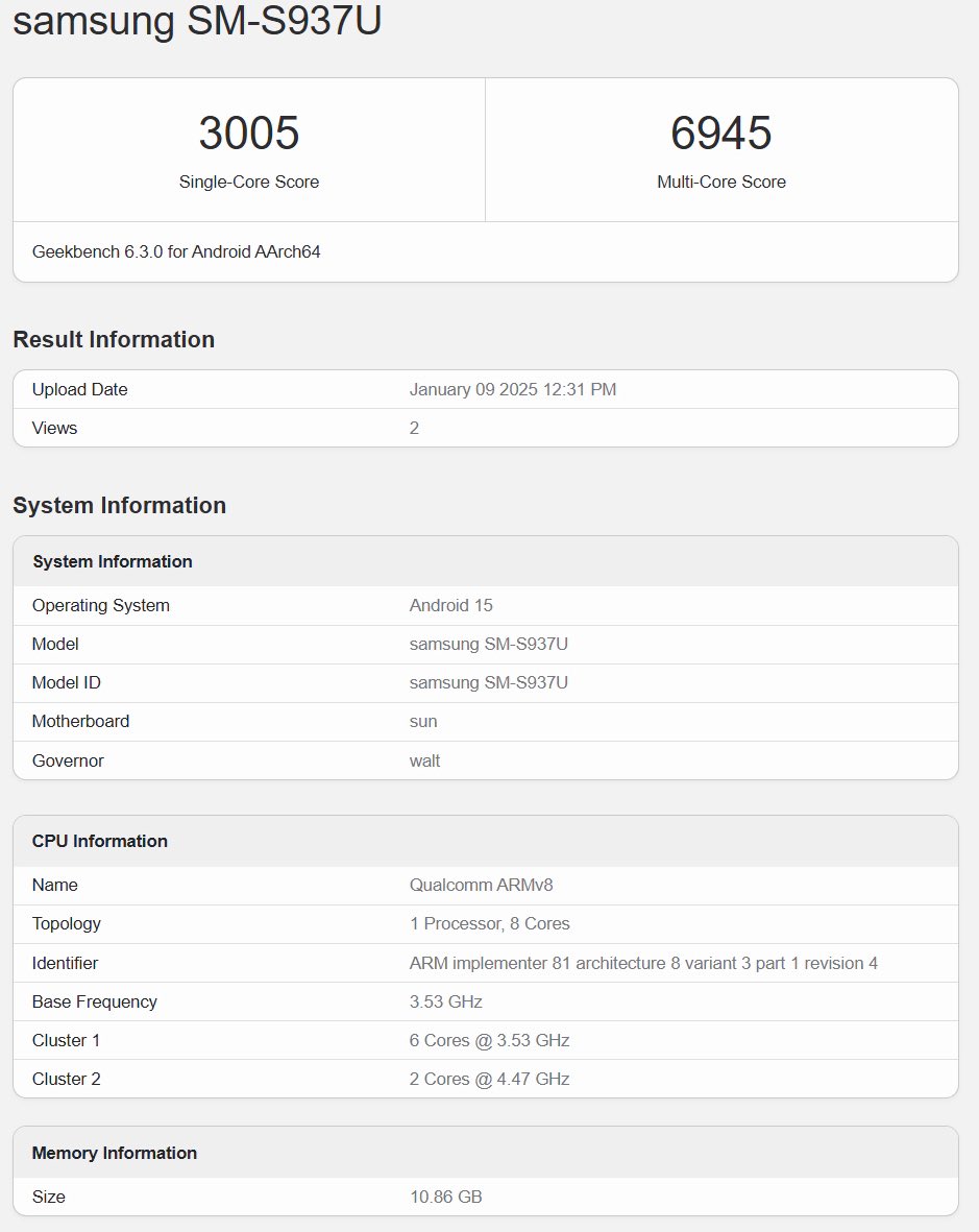 Galaxy S25 Slim testresultaten op Geekbench Galaxy S25 Slim testresultaten op Geekbench