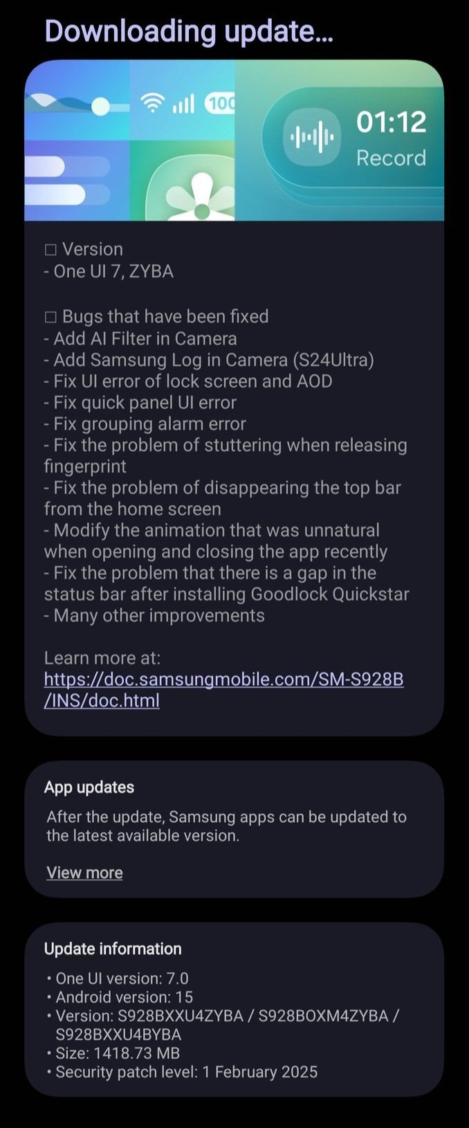 Afbeelding van de One UI 7.0 bèta-update voor de Galaxy S24 Afbeelding van de One UI 7.0 bèta-update voor de Galaxy S24