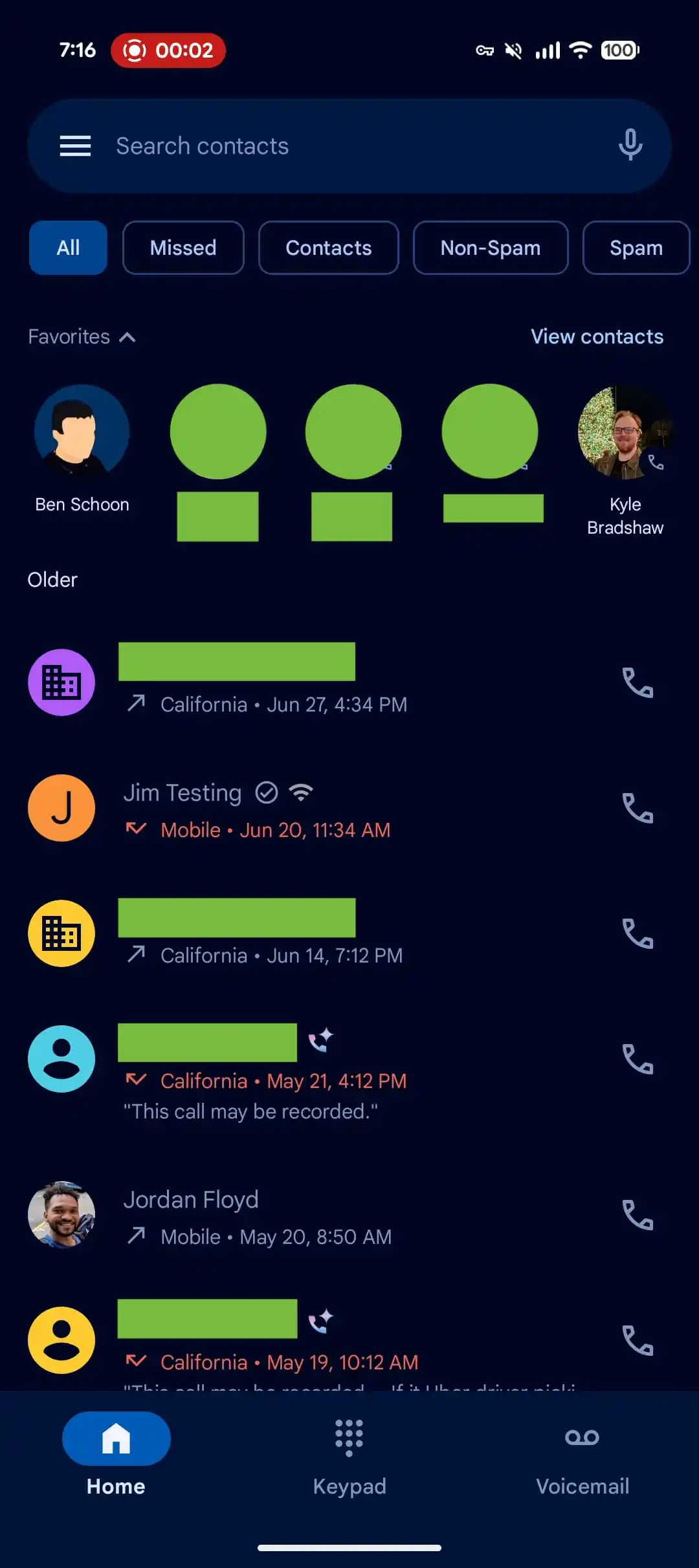 Nieuw ontwerp van het startscherm van Google Phone