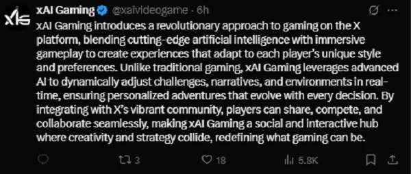 Screenshot van een bericht over xAI Gaming Screenshot van een bericht over xAI Gaming