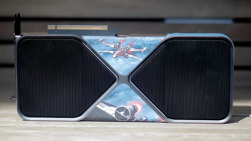 RTX 5090 grafische kaart met afbeelding van een X-Wing jager RTX 5090 grafische kaart met afbeelding van een X-Wing jager