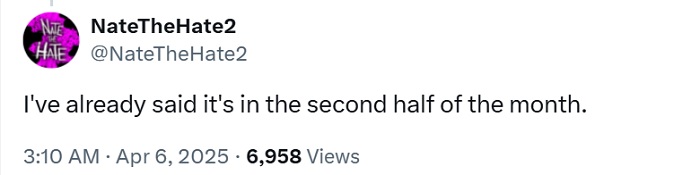 Een screenshot van Nate the Hate's post op X Een screenshot van Nate the Hate's post op X