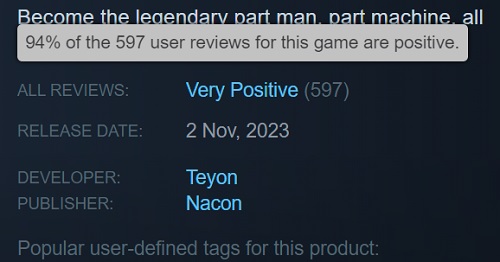 In tegenstelling tot critici vonden gamers de shooter RoboCop: Rogue City wel leuk. Steam-gebruikers lieten 94% positieve recensies achter-2