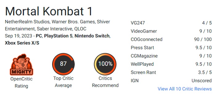 Een van de beste vechtgames in de geschiedenis van videogames! De critici zijn zeer lovend over Mortal Kombat 1-2 Een van de beste vechtgames in de geschiedenis van videogames! De critici zijn zeer lovend over Mortal Kombat 1-2
