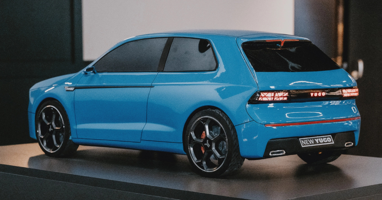 Het ontwerp van de nieuwe Yugo met scherpe lijnen Het ontwerp van de nieuwe Yugo met scherpe lijnen