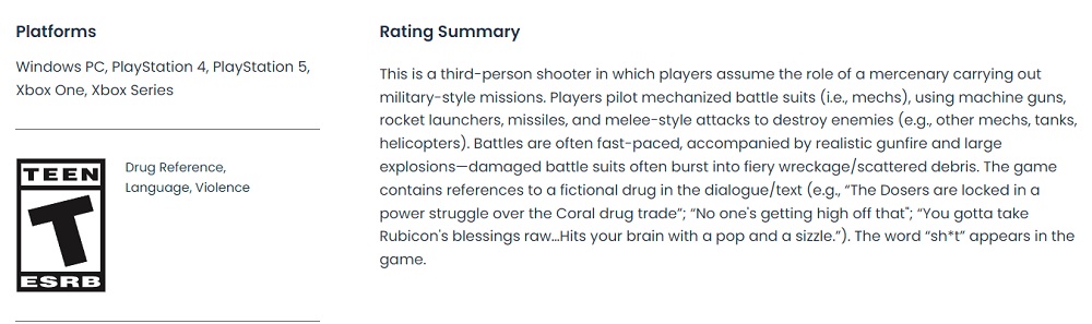 Tieners toegestaan: ESRB beoordelingscommissie geeft leeftijdsclassificatie aan FromSoftware's Armored Core VI: Vuren van Rubicon-2