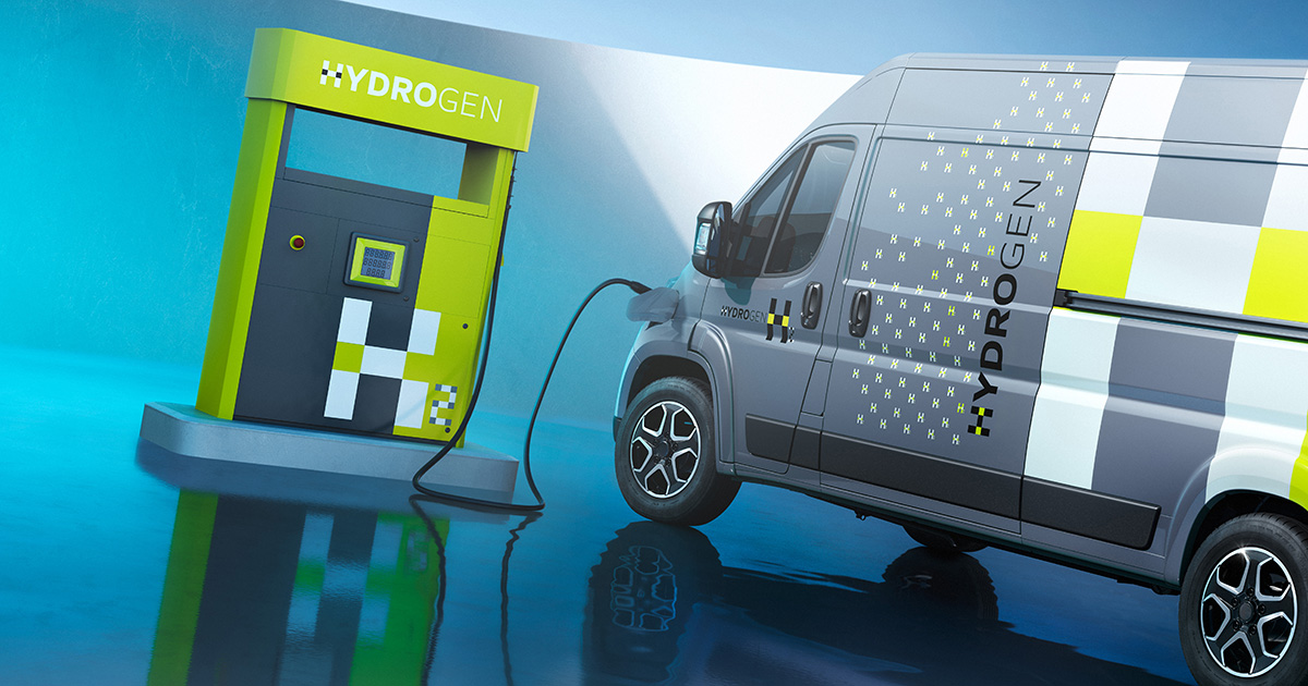 Uitvoering van de Opel Movano Hydrogen - zijaanzicht Uitvoering van de Opel Movano Hydrogen - zijaanzicht