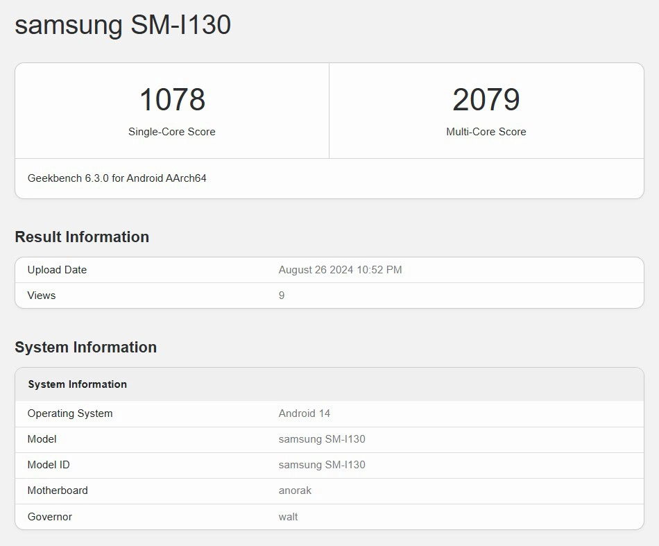 Testresultaten van de headset codenamed Project Moohan. Illustratie: Geekbench Project Moohan headset testresultaten op Geekbench
