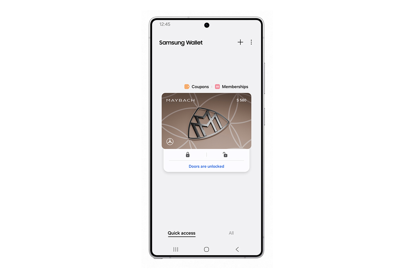 Screenshot van Samsung Wallet met een digitale sleutel voor Mercedes-Benz Screenshot van Samsung Wallet met een digitale sleutel voor Mercedes-Benz