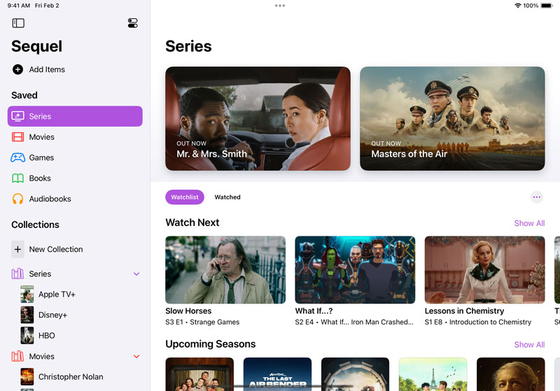 Screenshot van de Sequel-app op iPad Screenshot van de Sequel-app op iPad
