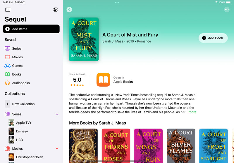 Screenshot van de Sequel-app op iPad Screenshot van de Sequel-app op iPad