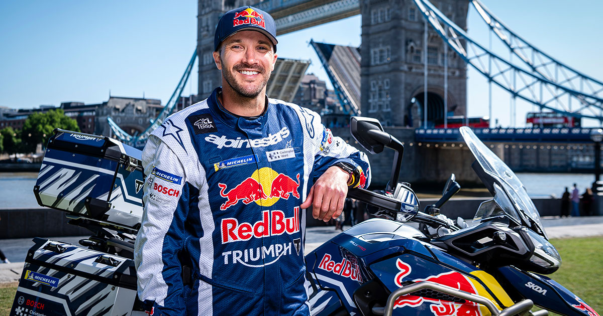 Sam Sunderland poses for a portrait before his Race Around the World race in London. Photo: Mark Roe / Red Bull Content Pool Sam Sunderland ahead of Race Around the World