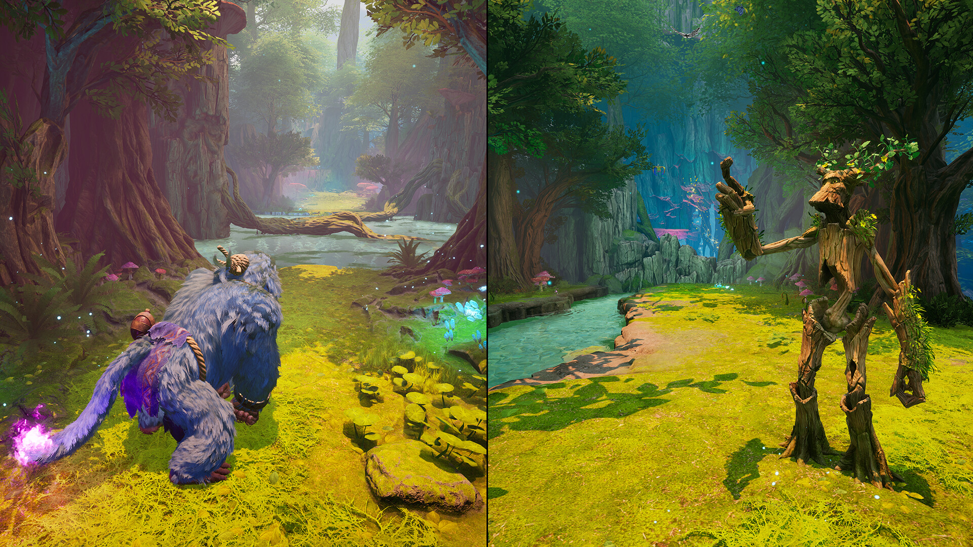 Een illustratie uit het spel Split Fiction, met personages in verschillende werelden Een illustratie uit het spel Split Fiction, met personages in verschillende werelden