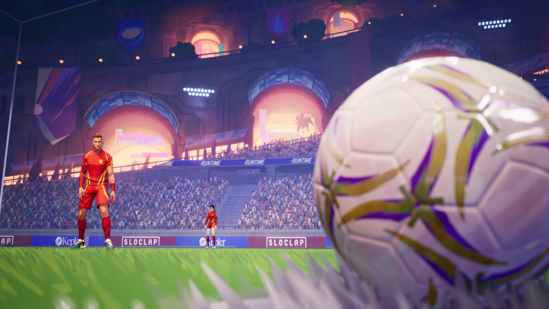 Spelers op het Rematch voetbalveld Spelers op het Rematch voetbalveld
