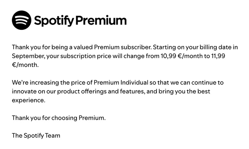 Aankomende wijzigingen in Spotify Premium-abonnementen. Illustratie: Sporify